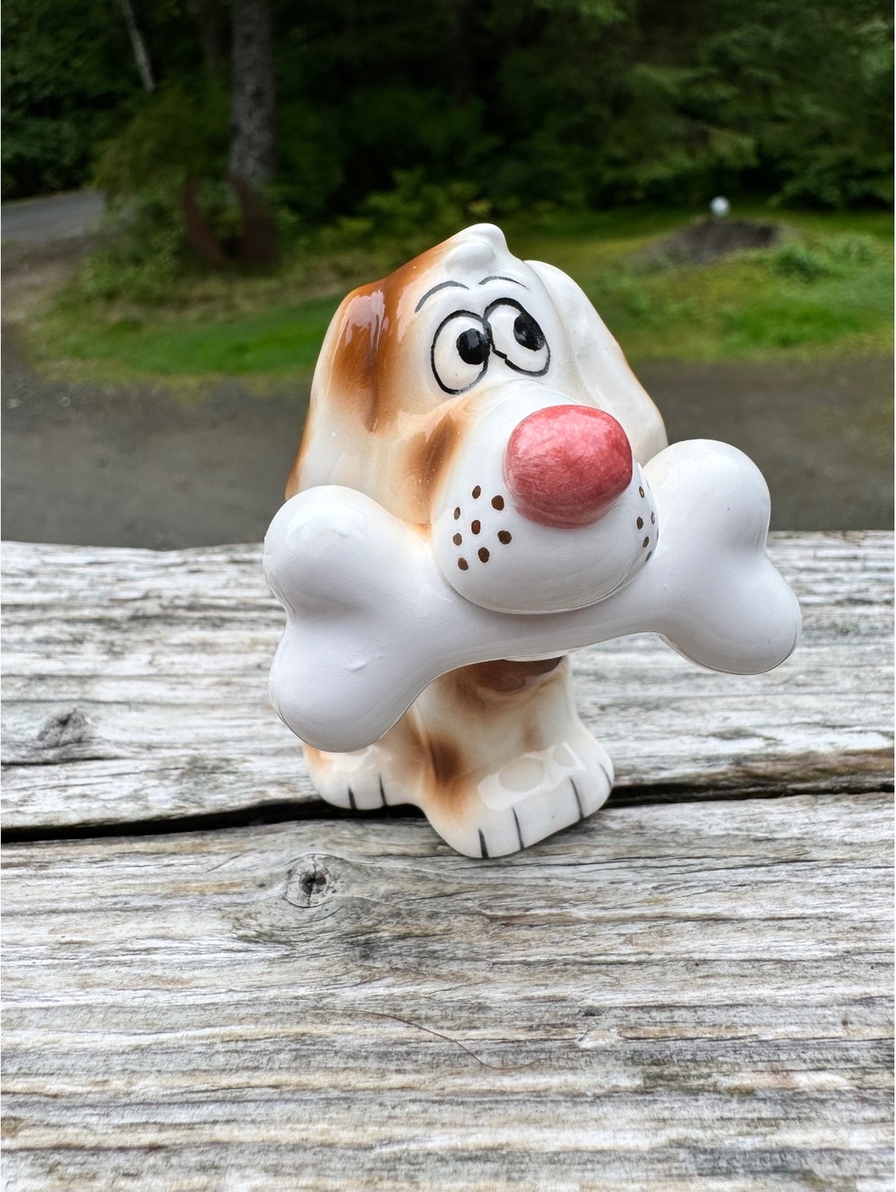 Vintage PAPEL Ceramic Dog Figurine with Bone 1983
